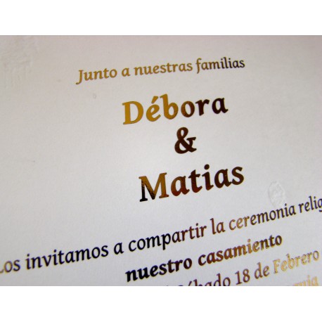 Invitaciones casamiento dorado hot stamping